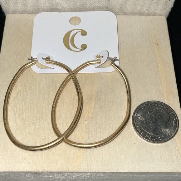 NWT gold tone, wavy large hoops - Picture 3 of 4